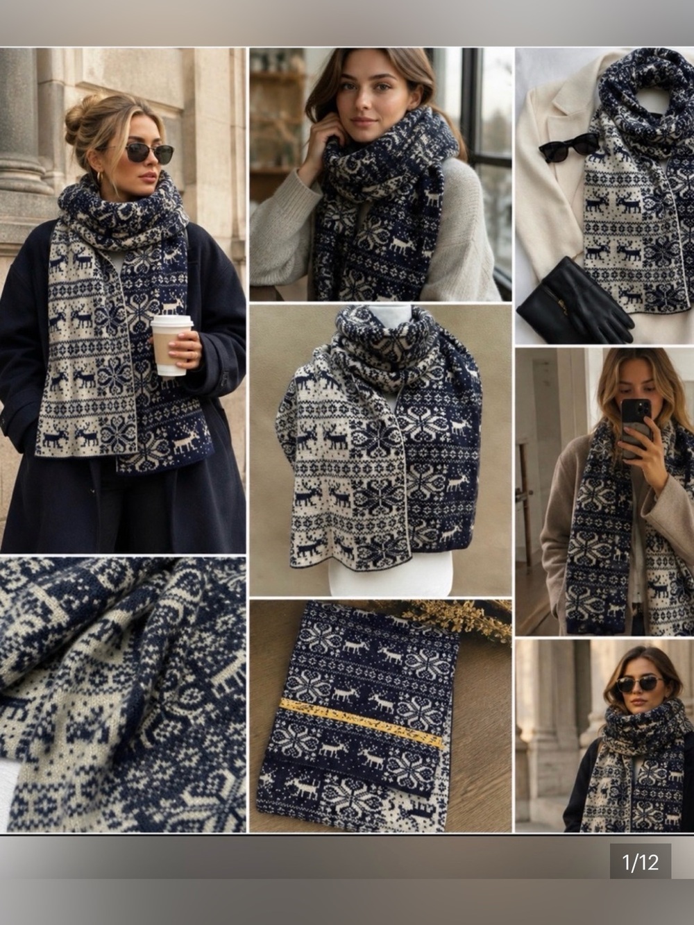 FAIR ISLE CHUNKY knitted reversible large scarf STUNNING!mint cond price firm